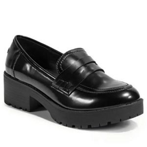 Madden girl g-hatch black shiny heeled loafer shoe